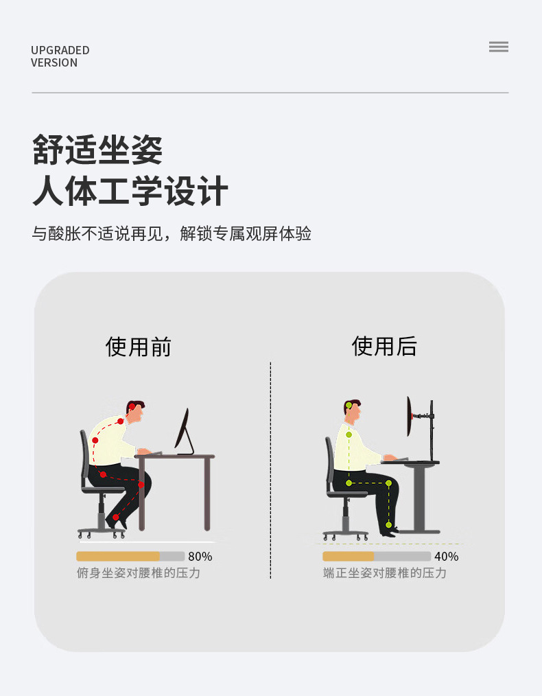 显示器支架可旋转免打孔电脑屏幕升降电脑支架支臂15-32寸详情5